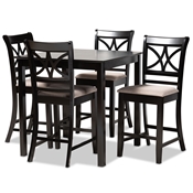 Baxton Studio Chandler Modern and Contemporary Sand Fabric Upholstered and Espresso Brown Finished Wood 5-Piece Counter Height Pub Dining Set